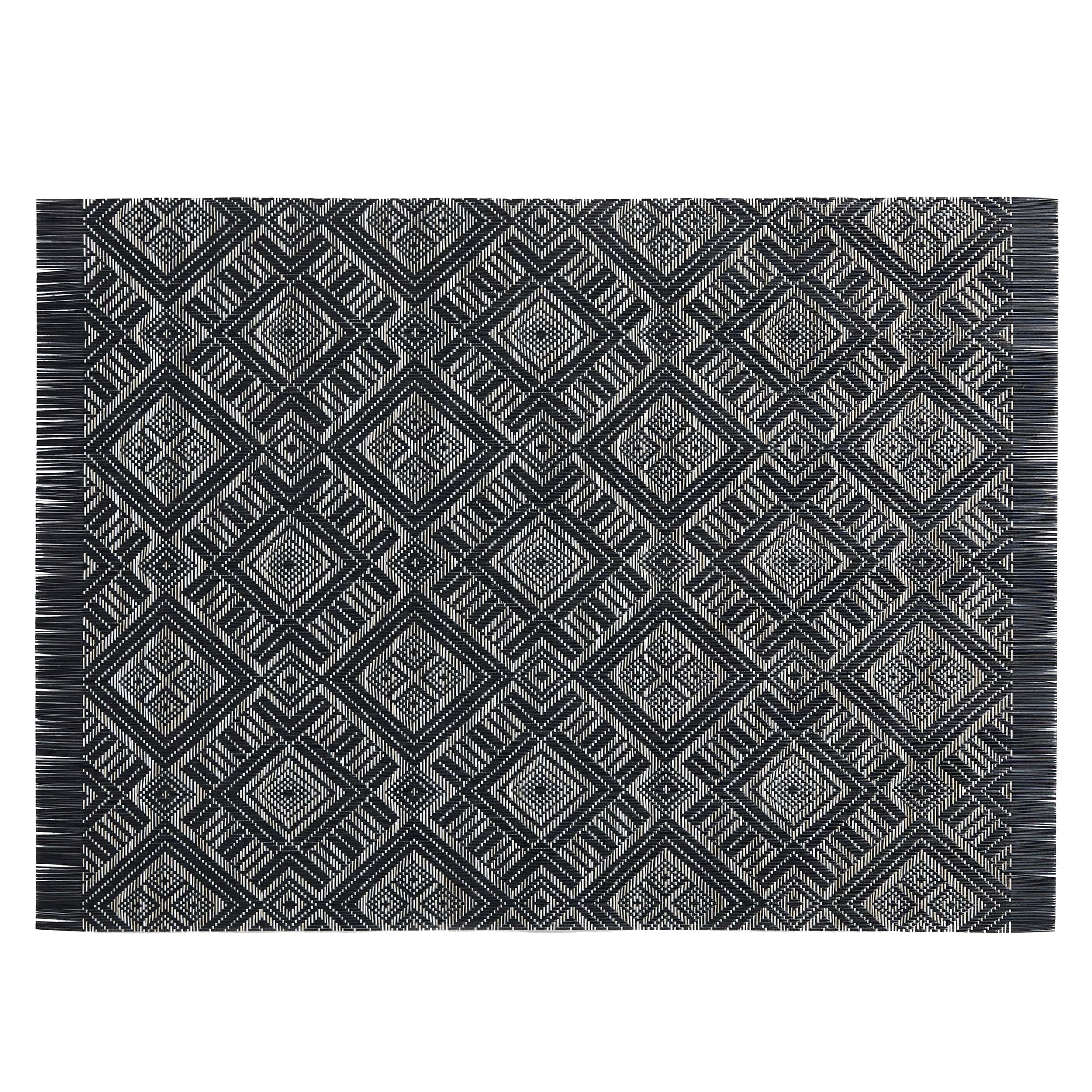 B. Smith Vinyl Woven Diamond Print Placemats, Black and Ivory (4 Pack) , 13" x 18"