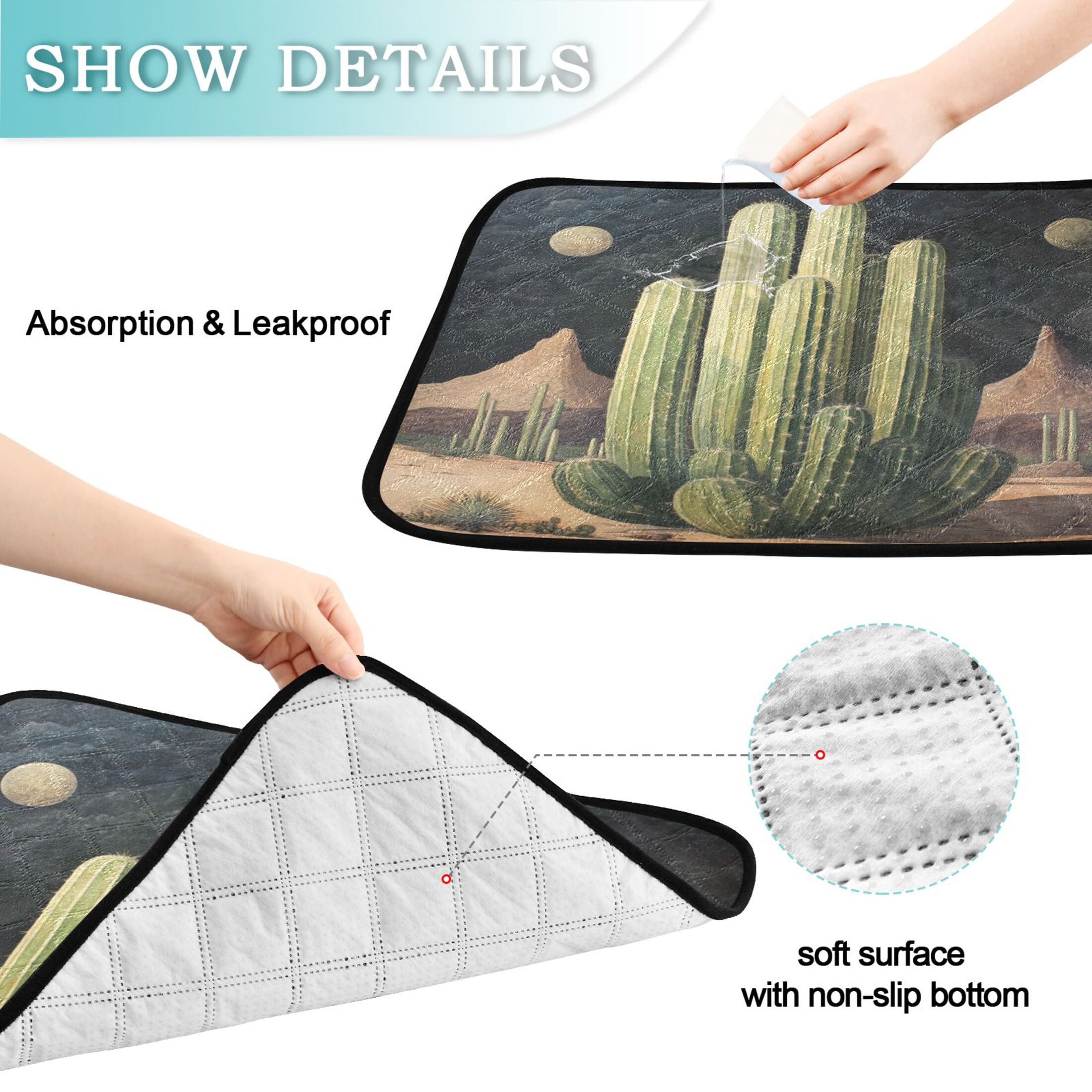 Qxltty Eldritch Cactus Cat litter Pads Pet Set of 3 Diaper Mats Center Anti-leakage Layer Absorbent Soft and Comfortable