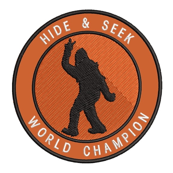 Bigfoot Hide & Seek World Champion 3.5" Iron On Or Sew On Embroidered Fabric Badge Patch Unexplained Mysteries Iconic Series