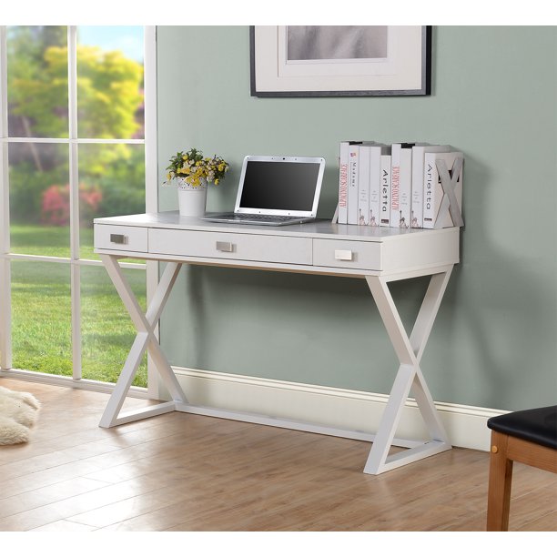 Homestar Wood Metal 3 Drawer Desk In White Walmart Com