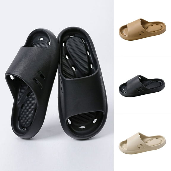 House Slippers for Men Flat Heel Open Toe Non-Slip Solid Color Slip-on Casual Home Slippers Bathroom Shower Shoe for Men Black 7.5