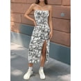 thumbnail image 6 of 2025 Women Floral Print Dress Sleeveless High Slit Bodycon Midi Sundress French Vintage Style for Beach Date Night Office Party, 6 of 10