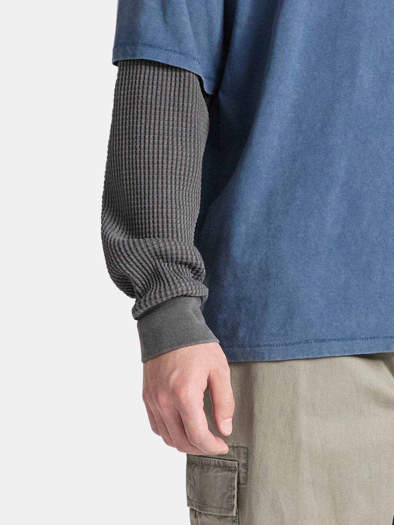 No Boundaries Cotton Washed Tee with Layered Long Sleeves, Men's & Big Men's