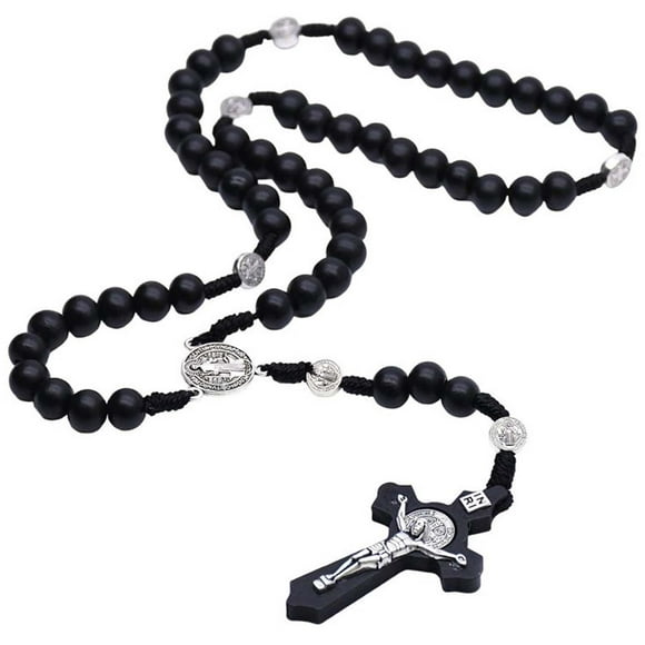 Rosarios de Madera CatholicDivin01 1Pza 45cm 5.3x3.1cm Cruz Cuentas 10mm Madera Negro.
