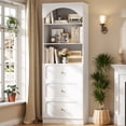 thumbnail image 5 of Aheaplus 80" Arched Wooden Bookcase Set of 2 - 6-Tier Open Shelves & 6-Drawer Storage Organizer Cabinet, Wall-Mounted Design for Living Room, Office, Home Library,White, 5 of 8