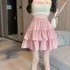 thumbnail image 4 of Primavera 2024 Nuevo vestido mini de cintura alta con corte A para mujer Falda de gasa con borde con volantes Falda pequeña con vuelo tipo pastel, 4 of 5