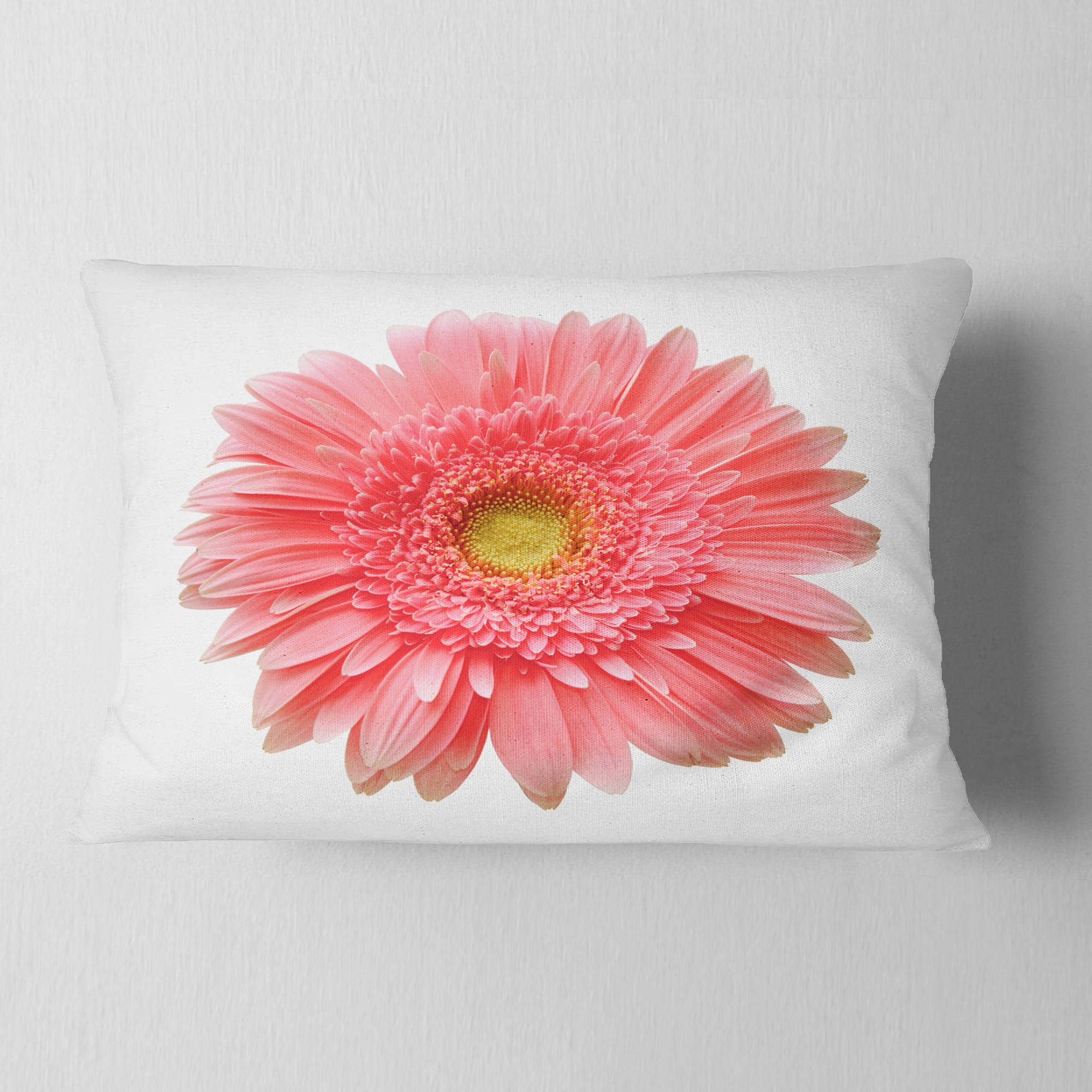 Designart Single Daisy on White Background - Floral Throw Pillow - 12x20