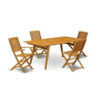 East West Furniture Denison 5-piece Patio Dining Set w/ Slat Back in Natural Oil