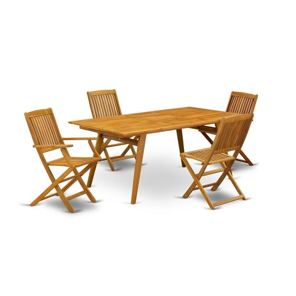 East West Furniture Denison 5-piece Patio Dining Set w/ Slat Back in Natural Oil