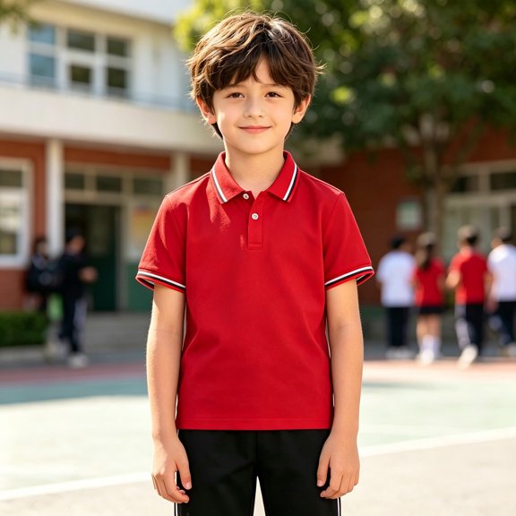 Girls Boys Short Sleeve Polo Shirt School Uniform Tops Button Down Red Kids Breathable Cute Summer Collared Golf Shirt 5-6 Years