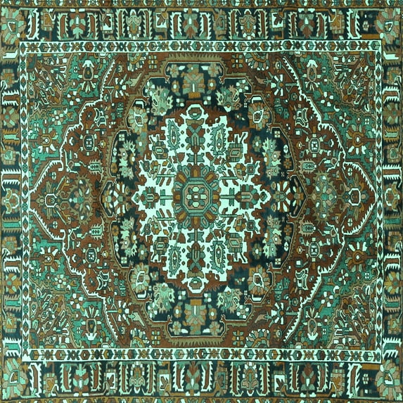 Ahgly Company Machine Washable Indoor Square Persian Turquoise Blue Traditional Area Rugs, 4' Square