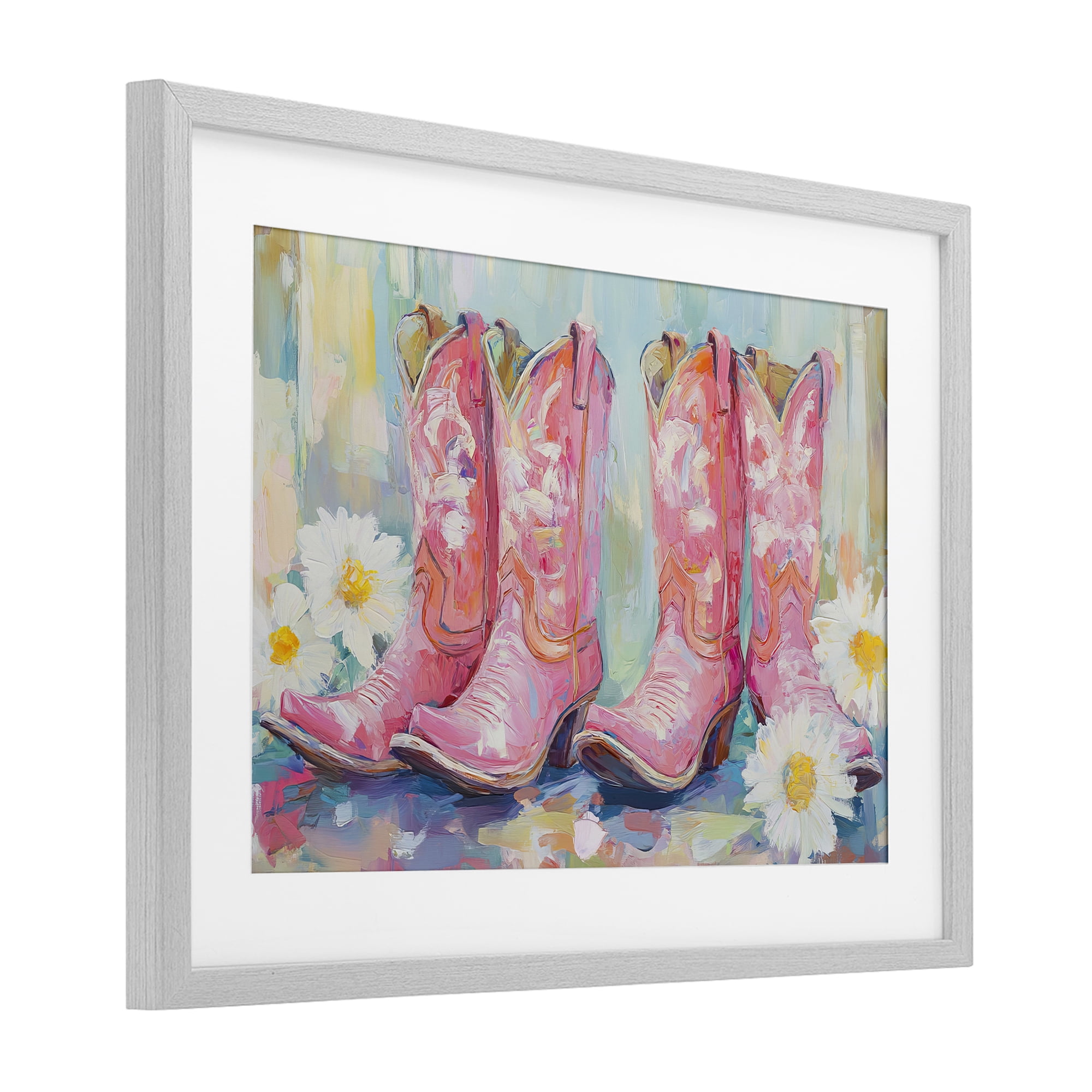 Stupell Industries Pink Cowgirl Boots Pairs Gray Framed Print Under Glass, design by Tina LeCour