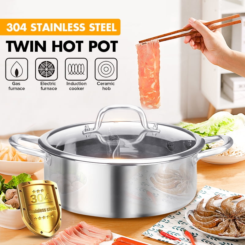 Stainless Steel Multi Cookers Hot Pot Thickened Two Flavor Pot Straight Clear Soup Pot