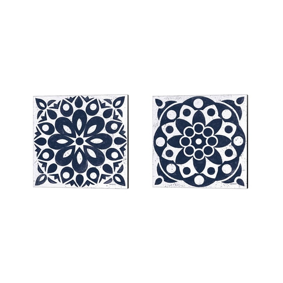 Great Art Now Blue and White Tile by Kathrine Lovell 2 Piece Canvas Art Set Each 14W x 14H