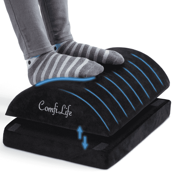 ComfiLife Foot Rest for Under Desk at Work and Home, Comfortable Memory Foam Footrest with 2 Adjustable Heights, Removable Washable Cover, Black