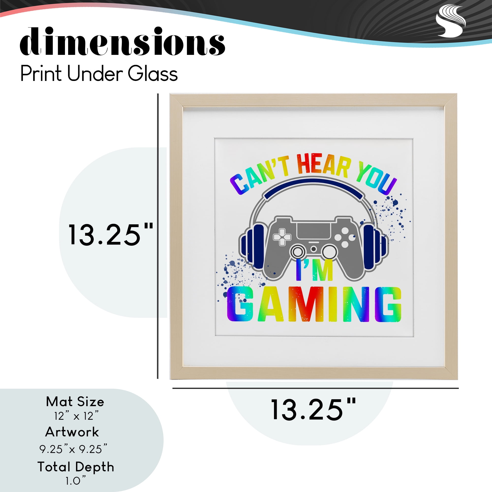 Rainbow Can't Hear You Gaming Birch Framed Print Under Glass, design by Kim Allen