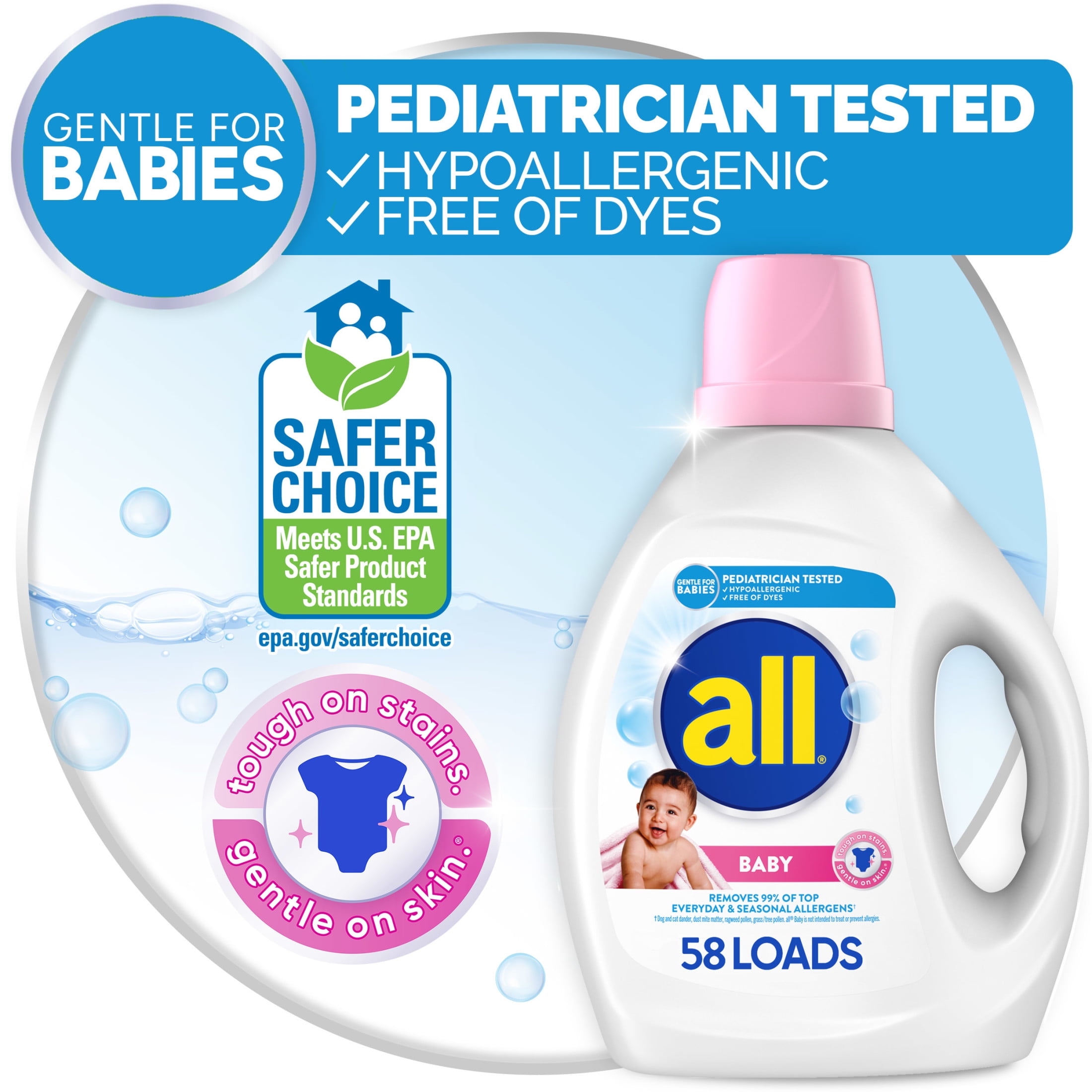 (4 pack) all Baby Liquid Laundry Detergent, 88 oz, 58 Loads