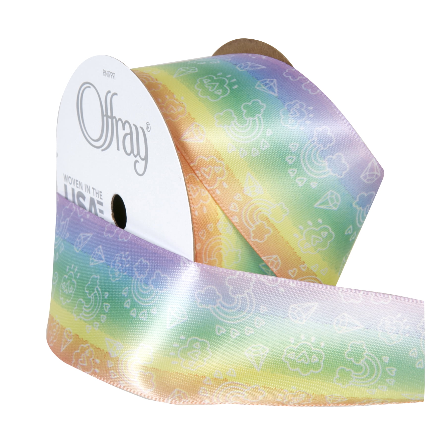 Offray Ribbon, Multi-Color 1 1/2 inch Rainbow Satin Ribbon for Sewing, Crafts, and Gifting, 9 feet, 1 Each
