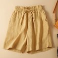 thumbnail image 2 of Lenpel Women's Plus Size Bermuda Shorts Elastic Waist Drawstring Cotton Linen Shorts Lightweight Casual Shorts with Pockets, 2 of 6
