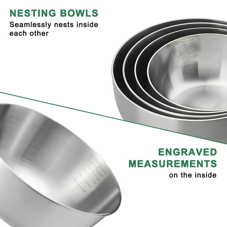 Pinnacle Plate Stainless Steel Mixing Bowls - 5 Pack Nesting Baking  Supplies for Cooking, Serving, Food Prep - Dishwasher Kitchen Set,  Stackable Salad