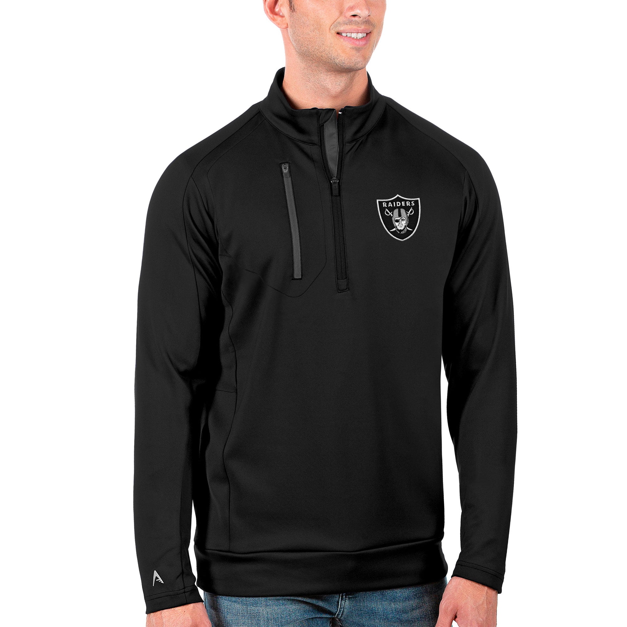 Men's Antigua Black/Charcoal Las Vegas Raiders Generation Quarter-Zip  Pullover Jacket