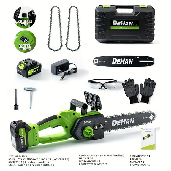 12 Inch Cordless Chainsaw Brushless Motor Battery Powered with Safety Lock
