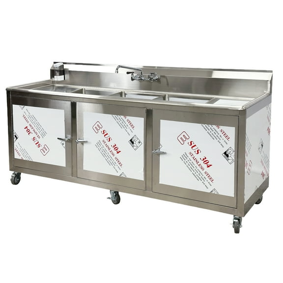 90 in. Portable Sink Three-Compartments Commercial  Hand Wash Statio NSF 89.8''Wx23.5''Dx42.4''H