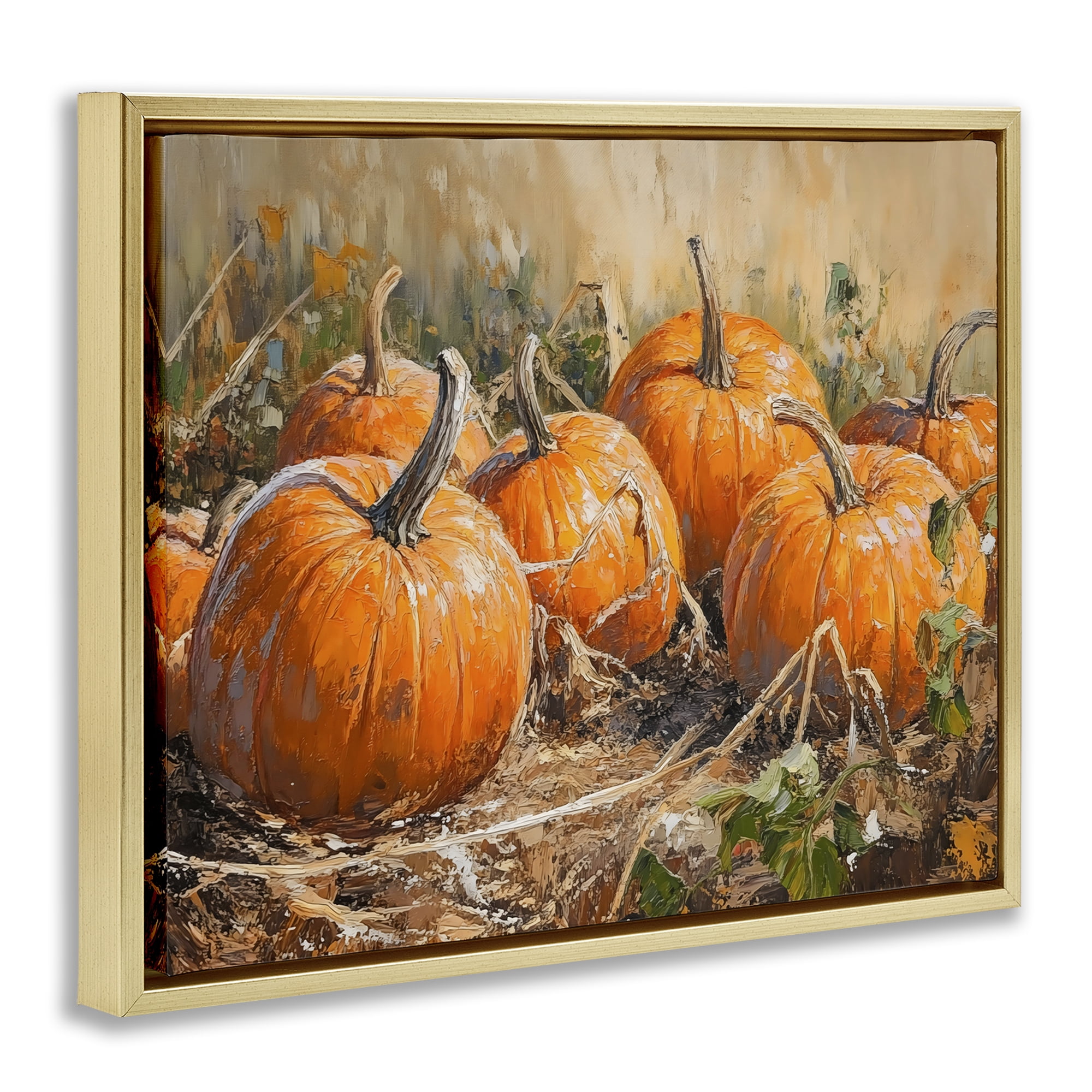 Stupell Industries Pumpkin Patch Autumn Harvest Scene Gold Framed Floater Canvas Wall Art, design by Nini Art