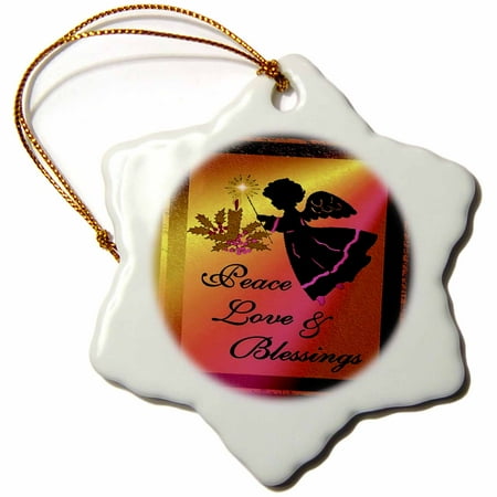 - 3dRose Angel - Peace Love And Blessings - Christmas Art 1 - Snowflake Ornament, 3-inch