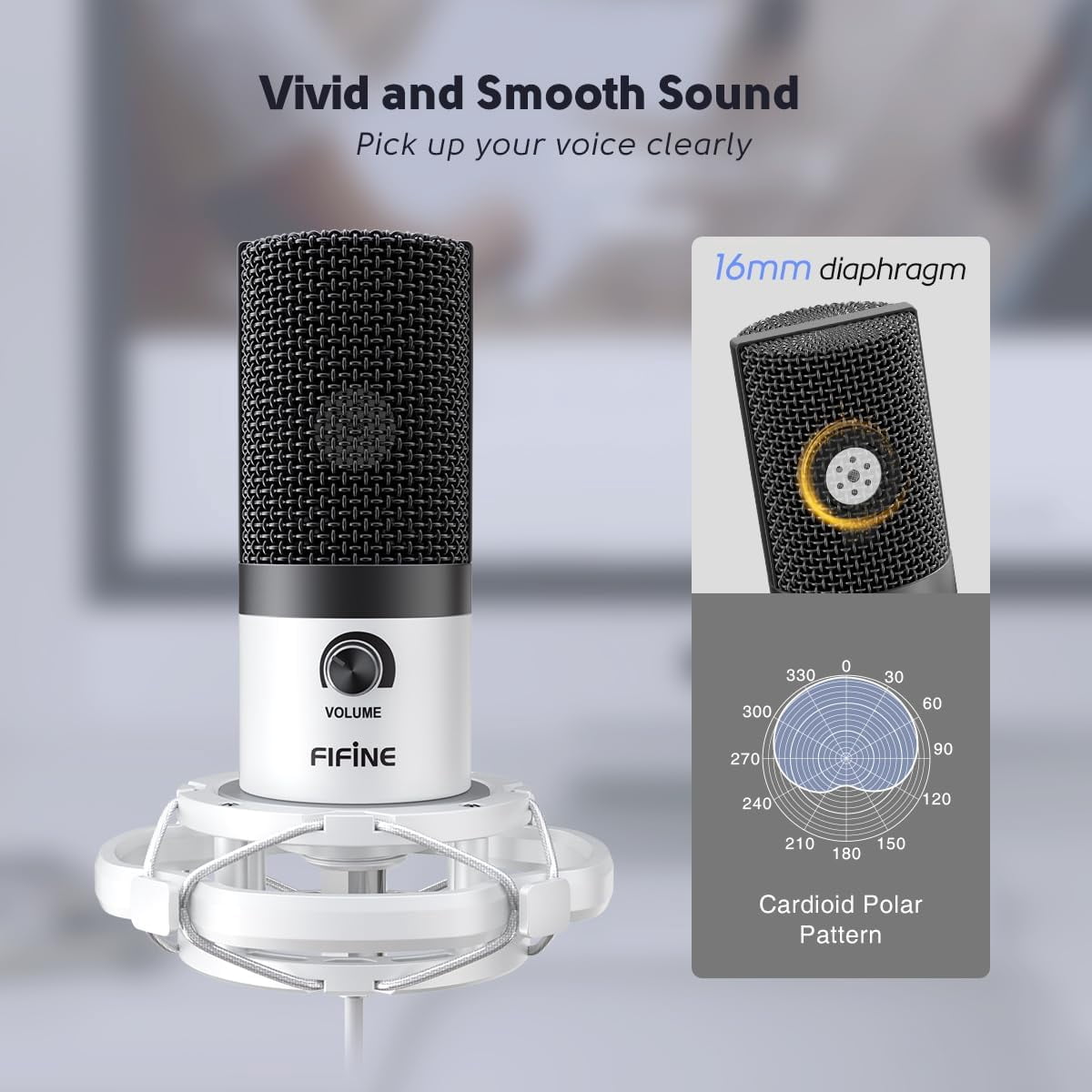FIFINE T669 USB Studio Microphone Kit for PC Computer, Podcasting Microphone with Boom Arm Stand, Gain Control for Gaming, Streaming, Recording, White
