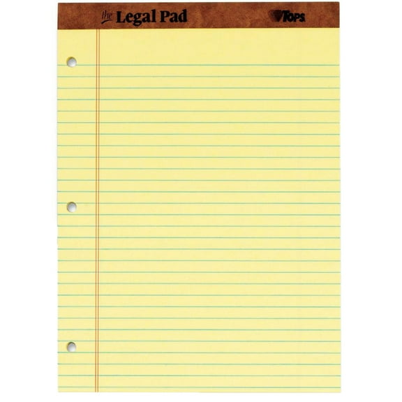 TOPS The Legal Pad Ruled Perf Pad Legal/Wide 11 3/4 x 8 1/2 Canary 50 Sheets DZ 75351