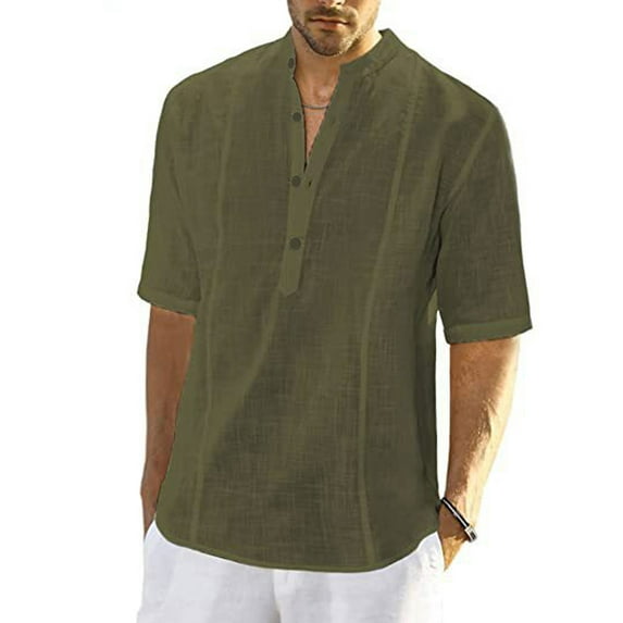 GXFC Men's Casual Button-Down Collar Polo Shirt Short Sleeve Solid Loose Henley Shirt for Men Beach Daily