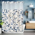 thumbnail image 6 of Blue Leaves No Hooks Shower Curtain with Snap-in Liner Watercolor Leaf Farmhouse Country Style Shower Curtains for Bathroom, Waterproof, Easy Install, Washable 72"x96", 6 of 9