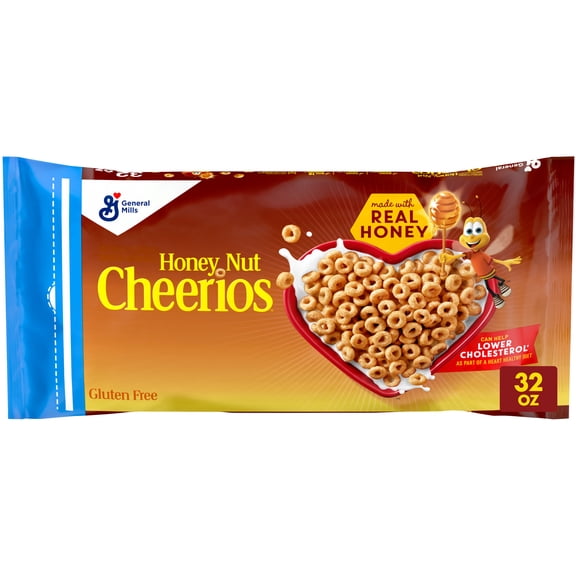 Honey Nut Cheerios, Heart Healthy Gluten Free Breakfast Cereal, Resealable Bag, 32 oz