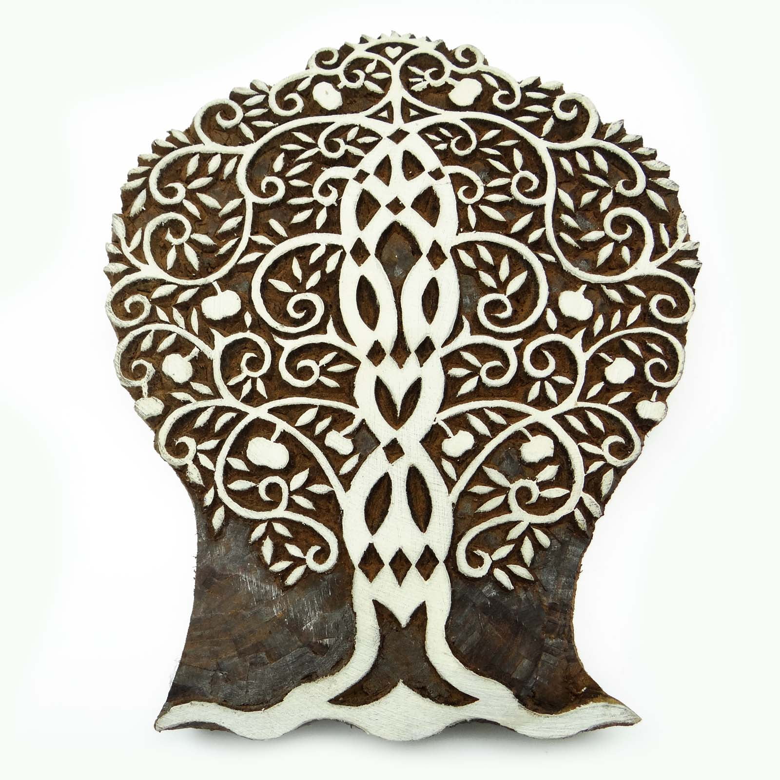 Wooden Decorative Tree Block Carved Textile Stamp Collectible Blocks