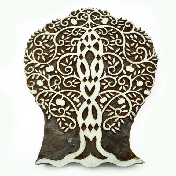 Wooden Decorative Tree Block Carved Textile Stamp Collectible Blocks