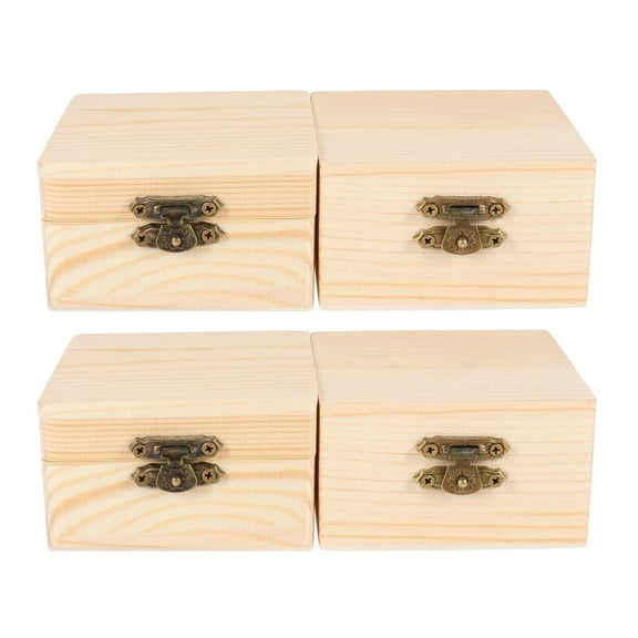 4pcs Wood Craft Box Unpainted Small Jewelry Box DIY Craft Case Organizer Sundries Gift Storage Container