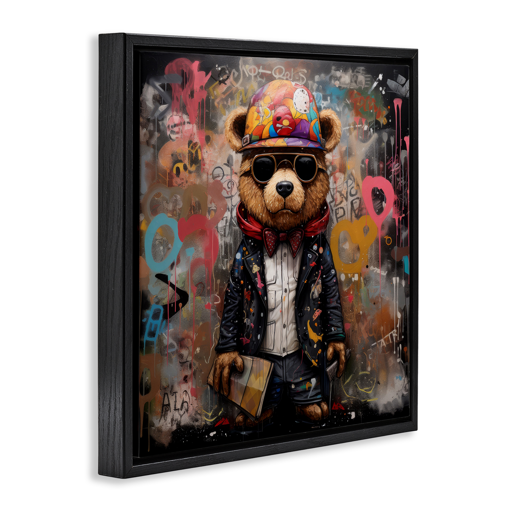 Stupell Industries Urban Graffiti Bear Animals & Insects Painting Black Floater Framed Canvas Art Print Wall Art, 25 x 25