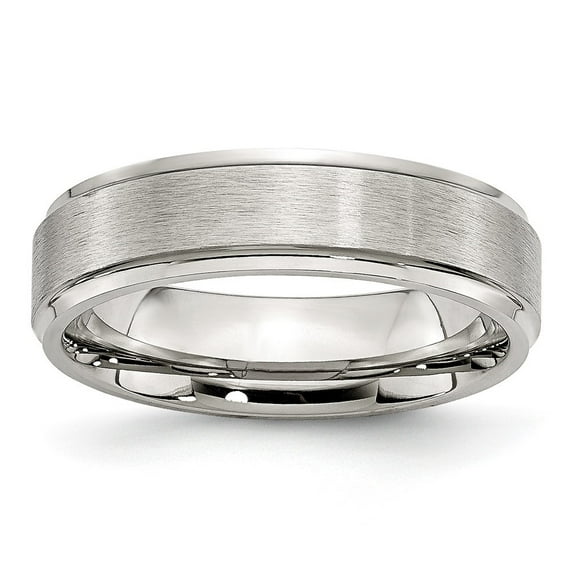 Auriga Stainless Steel Brushed and Polished 6 mm Grooved Edge Band for Women Size 10