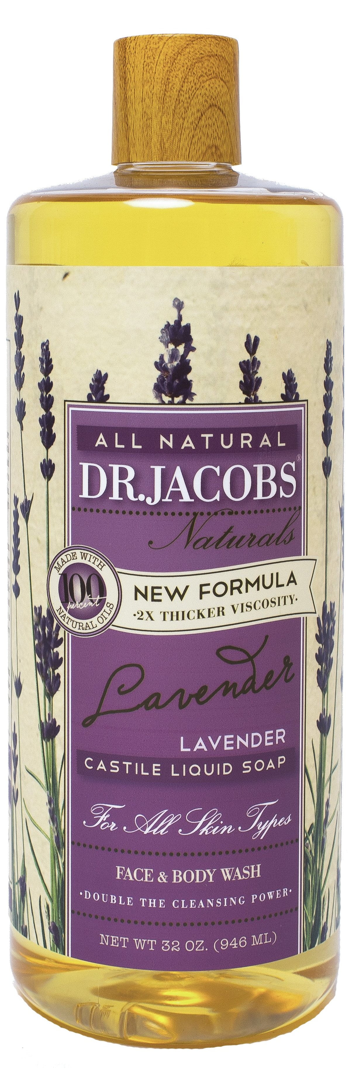 Dr Jacobs Naturals 32 Oz. Pure Castile Liquid Soap (Lavender) - Vegan, No Palm Oil, GMO Free - Multi-Purpose for Face, Hair, Laundry and Dishes - Hypoallergenic and Dermatologist Approved