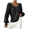 thumbnail image 2 of Black*Friday Chaoheng Sweaters for Women Women's V-Neck Beaded Detail Knit Sweater,Casual Loose Long Sleeve Pullover Top, 2 of 6