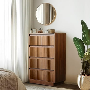 Wood Dresser, 5 Drawer Dresser for Bedroom, Modern Chest of Drawers with Deep Drawers Waterproof Living Room, Hallway, Entryway