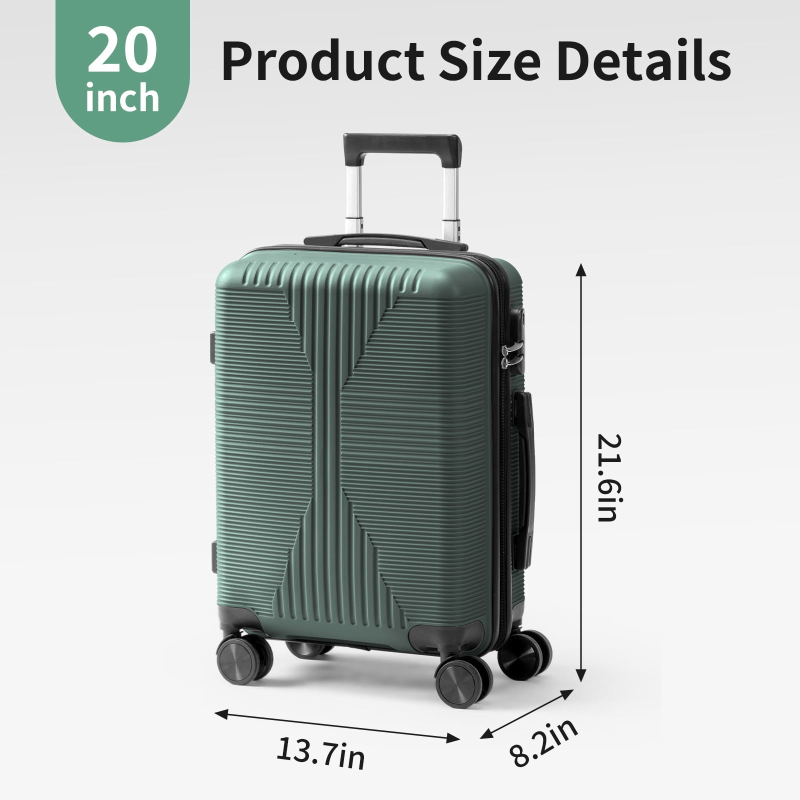Ktaxon 20 Inch Carry-on Luggage Hardside Suitcase with 360° Spinner Wheels, Lightweight Unbreakable Travel Luggage, Green