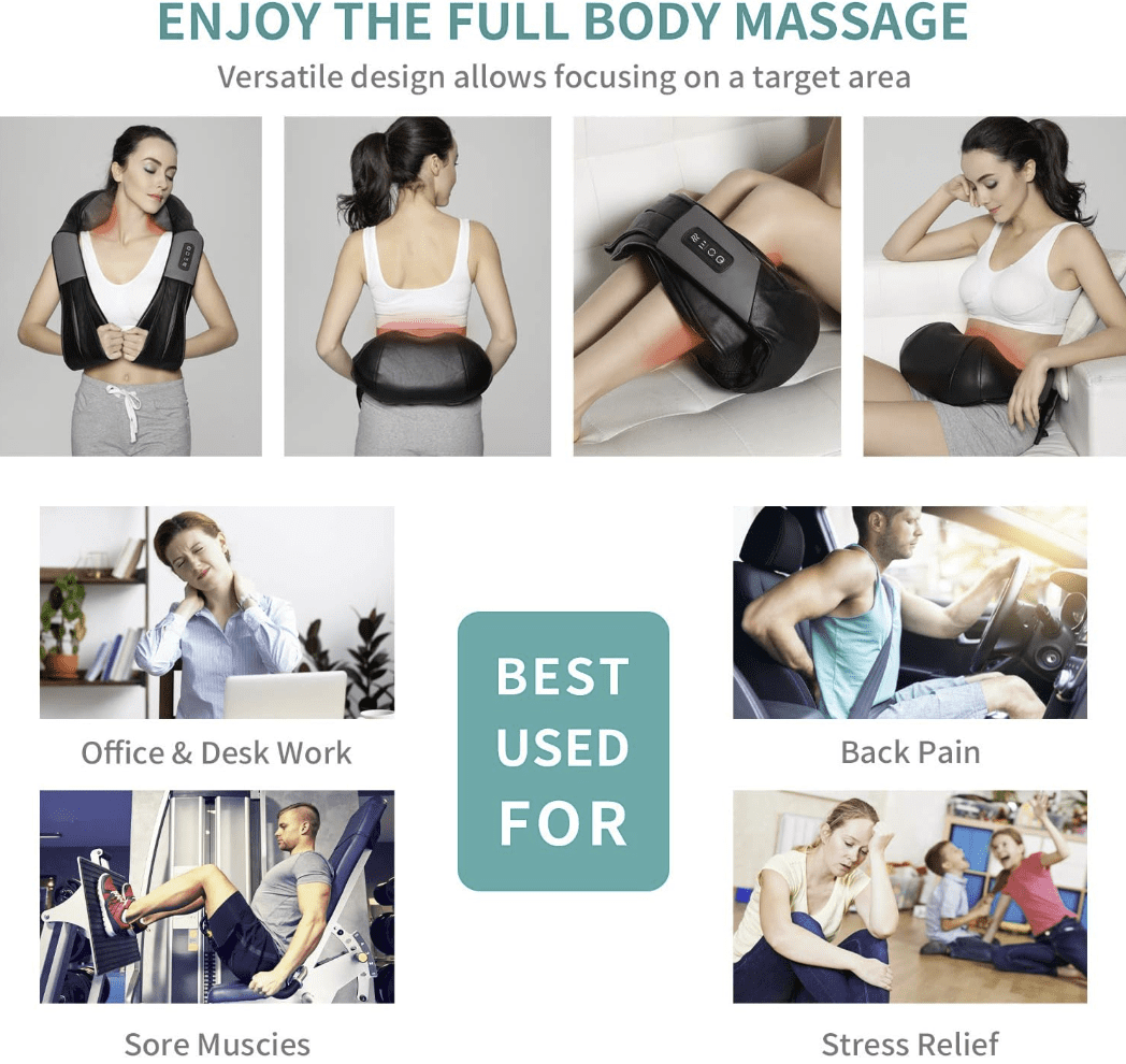 DailyLife Shiatsu Neck and Back Massager with Soothing Heat, Netzach Electric Deep Tissue 3D Kneading Massage Pillow for Shoulder, Leg, Body Muscle Pain Relief,