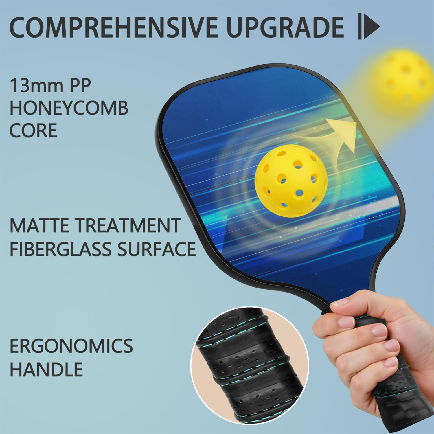 Pickleball Paddles Set Of 2, Fiberglass Surface, Thunder, Speed Print, 4 Balls & Bag