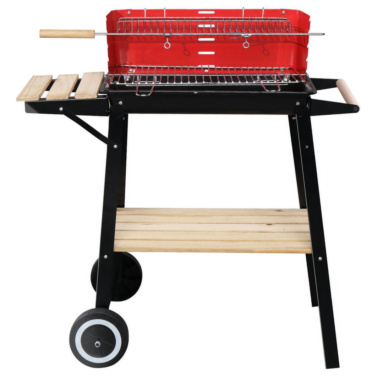 Fithood 85*42*86cm Four Legs With Wheels Square Enamel Charcoal Oven Black Red