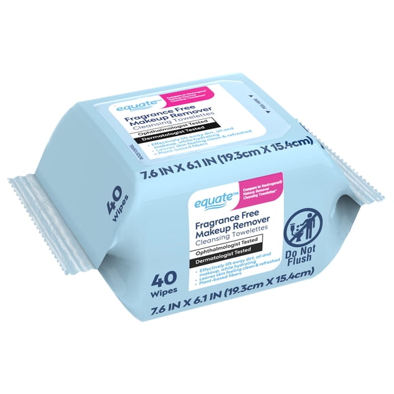 Equate Fragrance Free Makeup Remover Cleansing Towelette, 40 Count