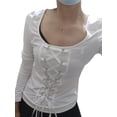thumbnail image 3 of Coduop Women Slim Fit Long Sleeve Crop Tops Casual Off Shoulder Solid Color T Shirt Aesthetic Tees, 3 of 9