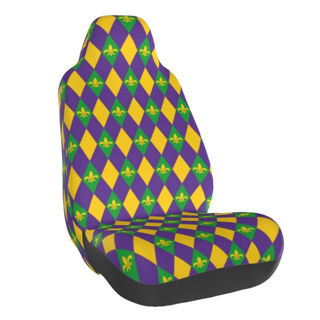 Wukai Mardi Gras Full Set Car Seat Covers with Soft Padding Universal Auto Front Seats Protector and Cushion Mat
