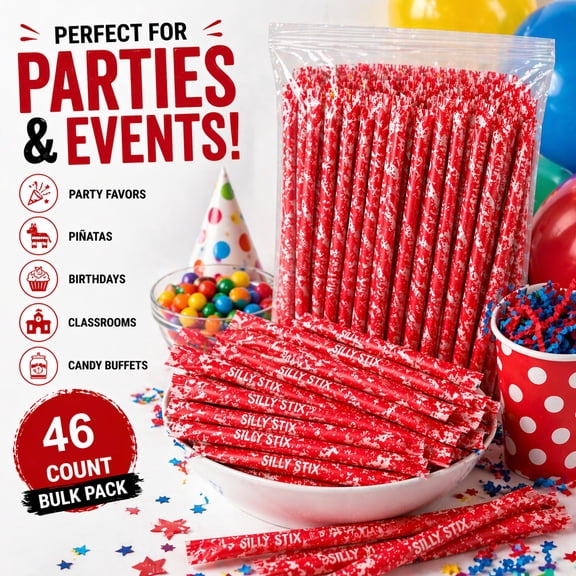 Michele's Pantry Pixy Silly Stix Candy Wild Cherry – 92 Count | Sweet & Sour Sugar Straws | Party Candy . No Known Allergens